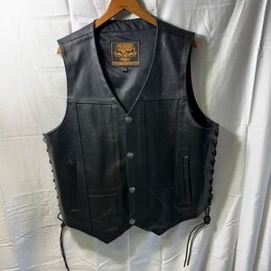 Men's Black Leather Button Vest - Vintage Style